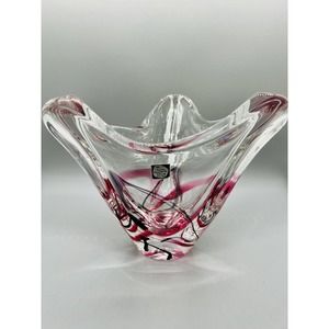 Maastricht Max Verboeket Art Glass Vase Bowl Signed on Base Pink Purple Clear